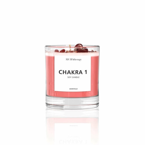 Chakra 1 Soy Candle with Red Jasper Gemstones