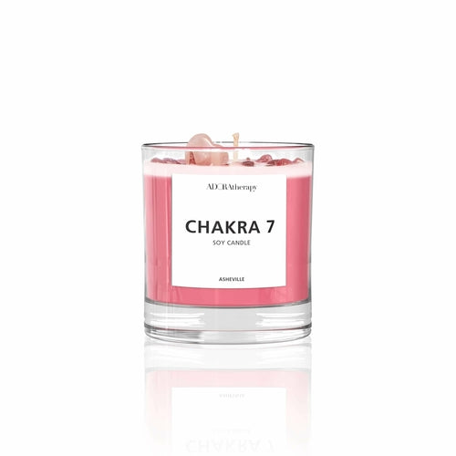 Chakra 7 Soy Candle with Strawberry Quartz Gemstones