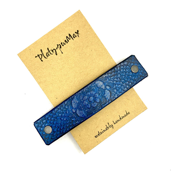 Brilliant Blue Lace Flower Leather Hair Barrette