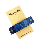 Brilliant Blue Lace Flower Leather Hair Barrette