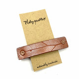 Shiny Copper Oak Leaf Imprint Leather Hair Barrette