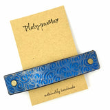 Lapis Blue & Gold Leather Barrette with Rustic Spirals Texture