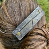 Platinum Oak Leaf Pressed Leather Hair Barrette