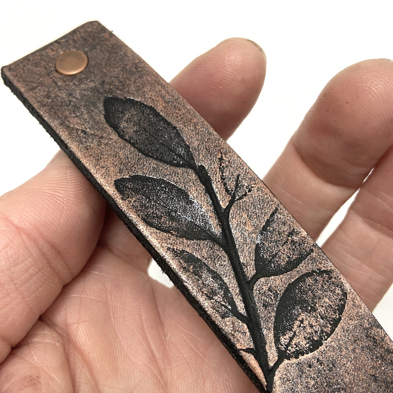 Rustic Copper Leaves Leather Hair Barrette