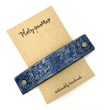 Lapis Blue & Gold Leather Barrette with Rustic Spirals Texture