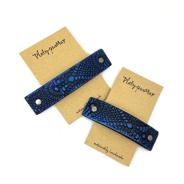 Cobalt Blue & Black Lace Texture Leather Hair Barrette