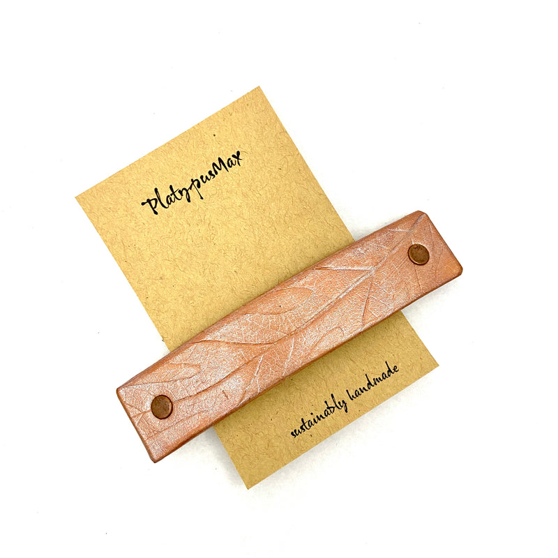 Shiny Copper Oak Leaf Imprint Leather Hair Barrette