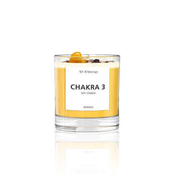 Chakra 3 Soy Candle with Tiger Eye Gemstones