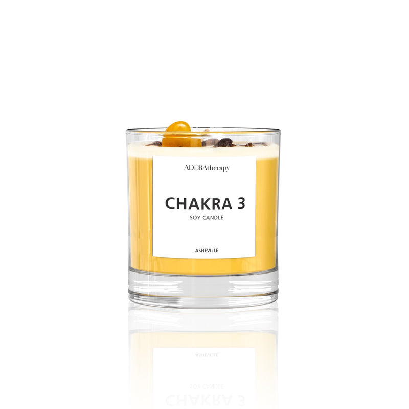 Chakra 3 Soy Candle with Tiger Eye Gemstones