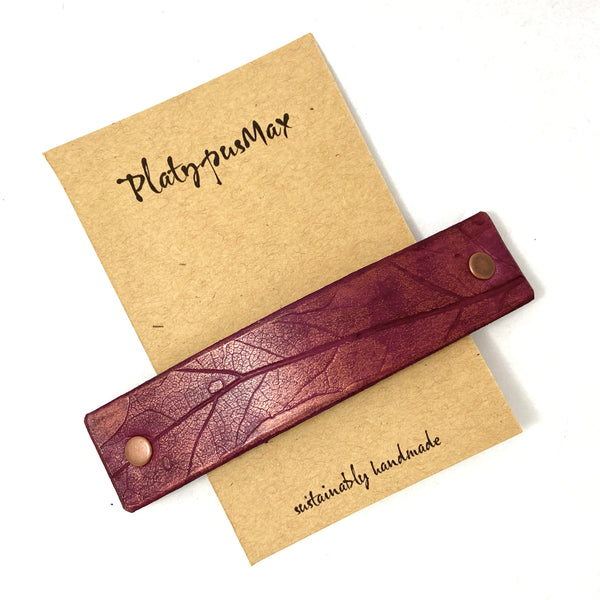 Purple and Copper Oak Leaf Imprint Leather Hair Barrette