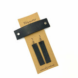 Basic Black Upcycled Leather Barrette and Earring Gift Set