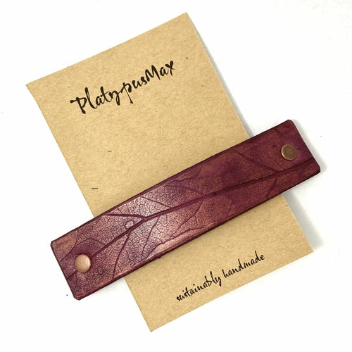 Purple and Copper Oak Leaf Imprint Leather Hair Barrette