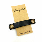 Black Leather & Decorative Brass Stud Barrette